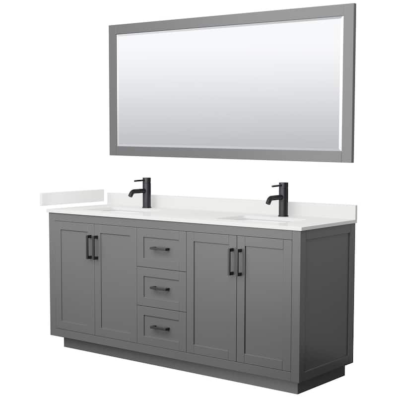 Wyndham Collection WCF292972D-QTZ-UNSM70 Miranda 72" Free Standing - Dark Gray / White Quartz Top / Matte Black