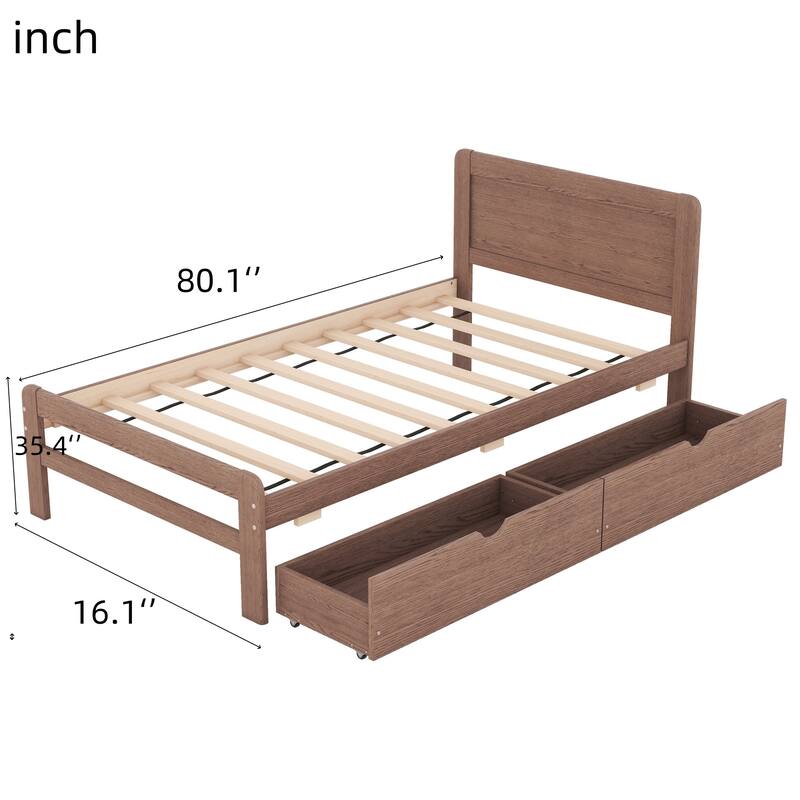 Nestfair Modern Design Twin Size Platform Bed Frame with 2 Drawers