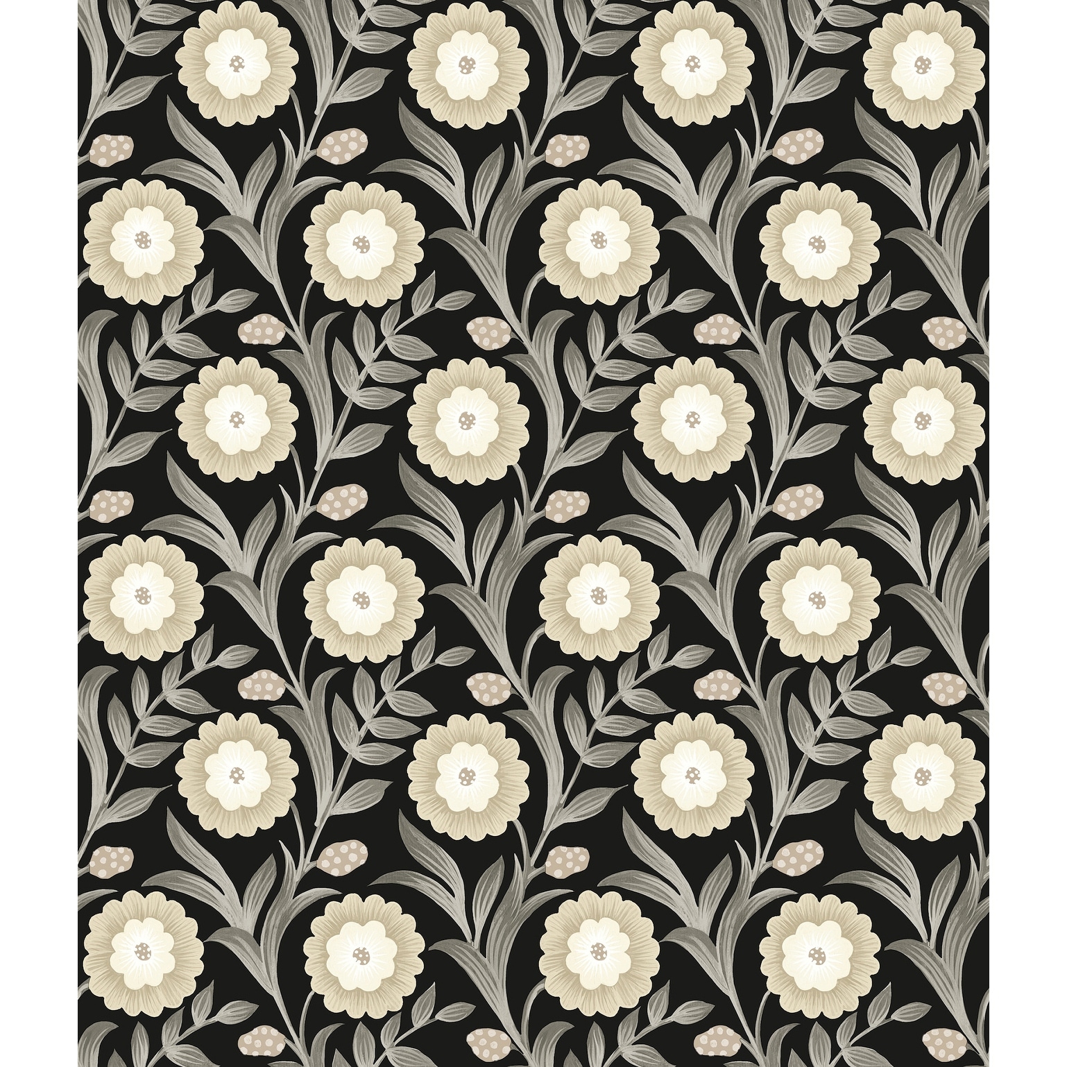 Lillian Black Floral Vine Peel and Stick Wallpaper