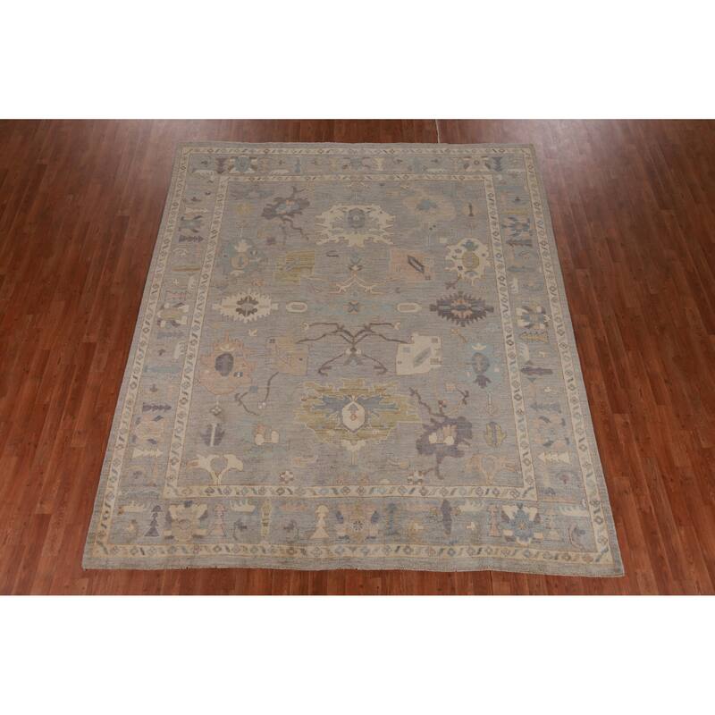 Hand Knotted Oriental 100% Wool Carpet Transitional All-Over Greys & Charcoal Oushak Area Rug - 9' 8'' X 8' 4''