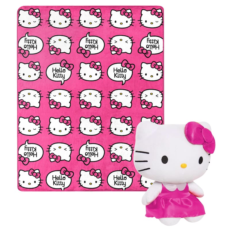 Sanrio Hello Kitty Character Hugger Pillow and Silk Touch Throw Blanket Set