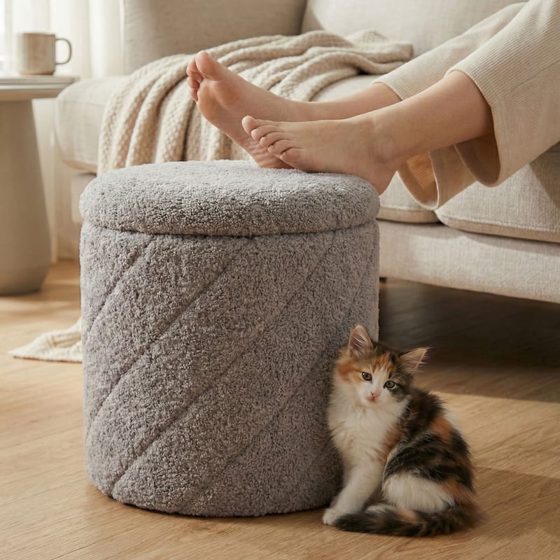 Diagonal Tufted Foldable Storage Ottoman with Reversible Lid