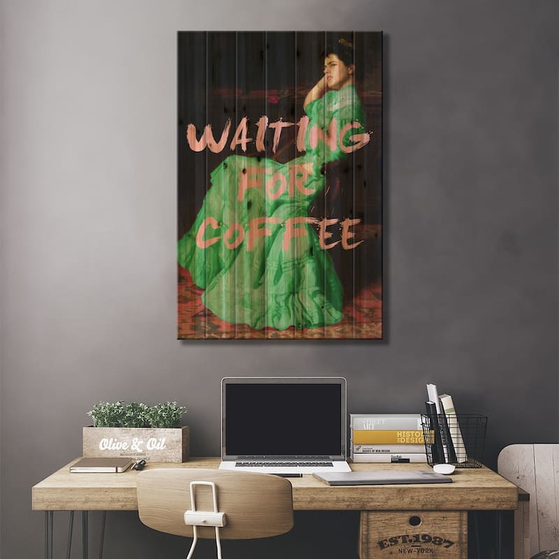 Waiting For Coffee III Print On Wood by Grace Digital Art Co - Multi-Color
