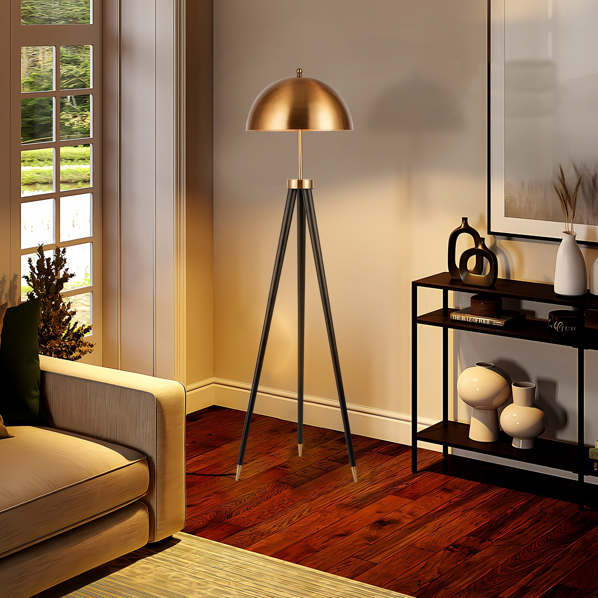 Tirah Retro Black Sci fi Floor Lamp with Gold Iron Shade Retro Steampunk Design N A On Sale Bed Bath Beyond 39986675