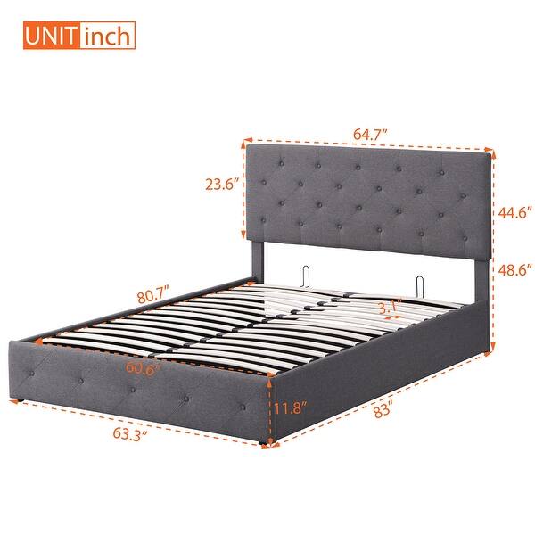 Queen Size Hydraulic Storage System Platform Bed with Tufted Upholstery ...