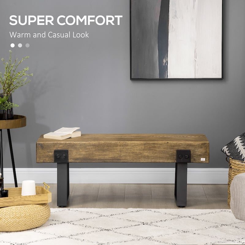 HOMCOM Garden Bench with Metal Legs, Rustic Wood Effect Concrete Dining Bench, Indoor or Outdoor Use, Natural and Black