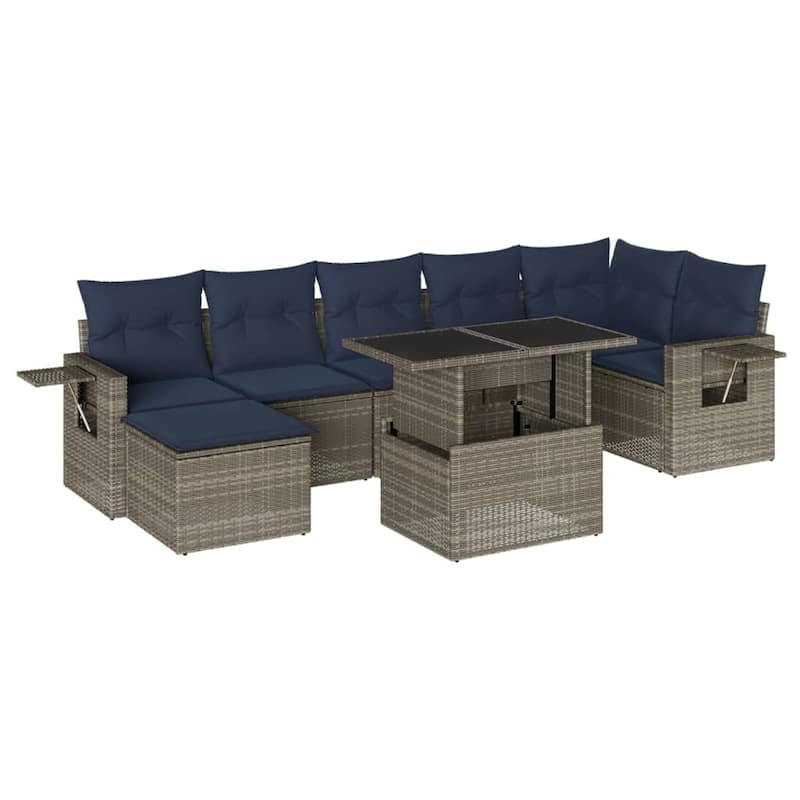 vidaXL 8 Piece Patio Sofa Set with Cushions Black/Brown/Gray Poly Rattan
