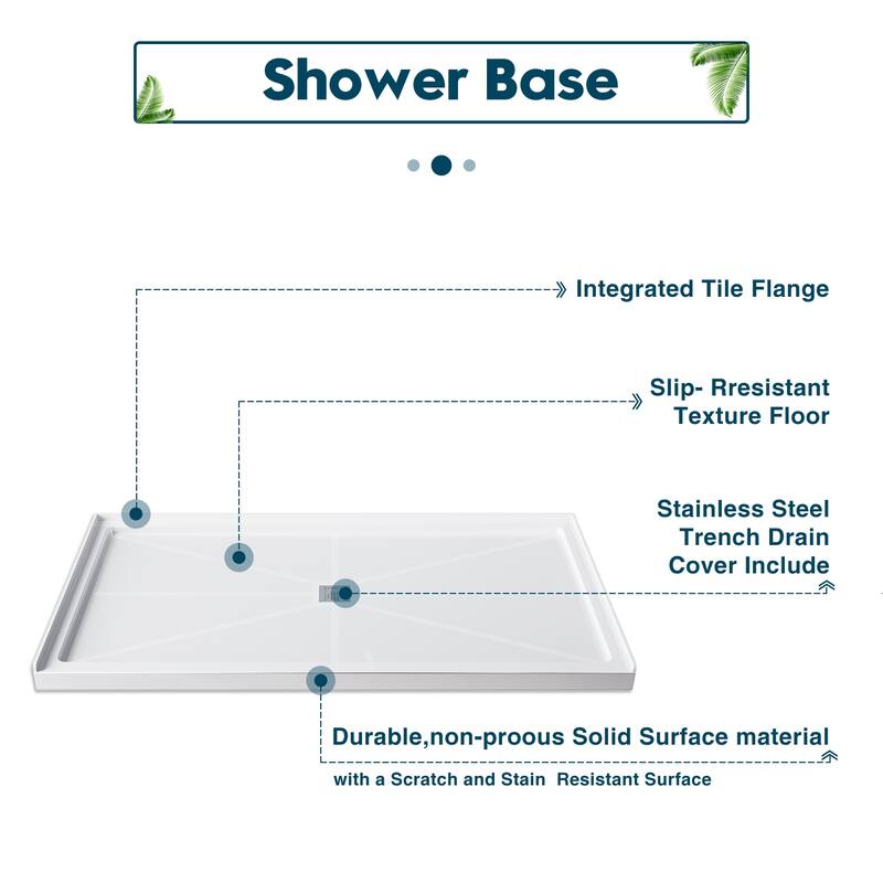 Elegant Rectangular Shower Base in White Center Drain Single Threshold Anti-slip SMC Shower Pan