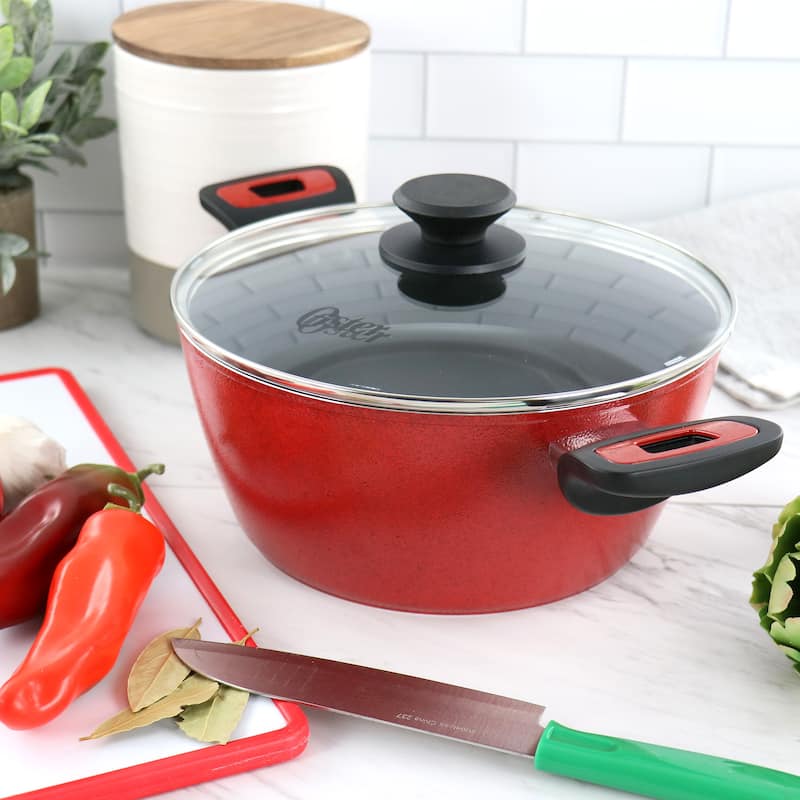 Oster Claybon 4.3 Quart Dutch Oven With Lid in Speckled Red