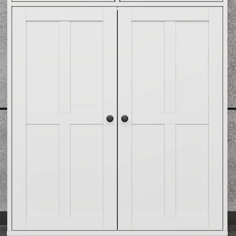 74" Garage Storage Cabinet with EV Charger Stand, Freestanding Charging Station Organizer with Hooks, 2 Drawers & 2 Doors