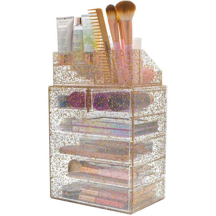 Acrylic Cosmetics Makeup Storage Case Display Set - 6 Drawers & Slots
