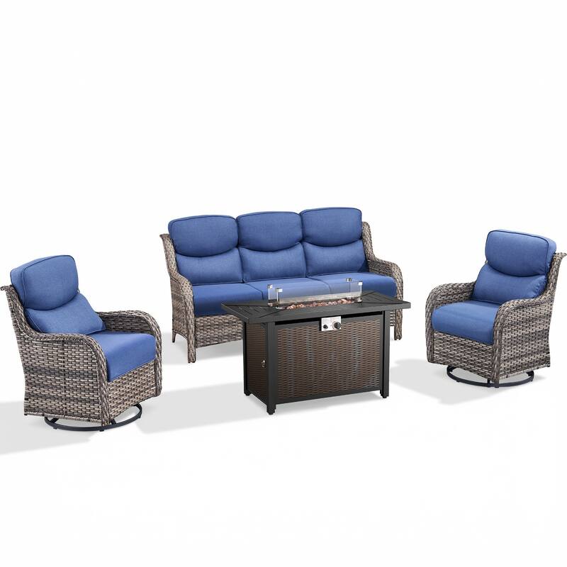 Pocassy 4/5 Piece Patio Sofa Furniture Set with 43" Fire Pit Table