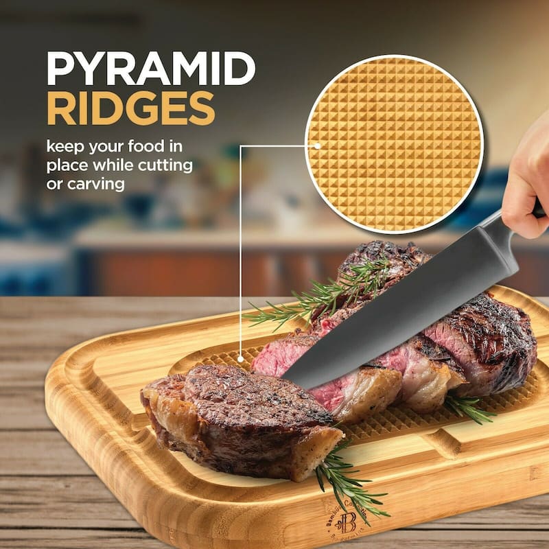 Bamboo Carving Cutting Chopping Board w/ Juice Groove, Pyramid Design