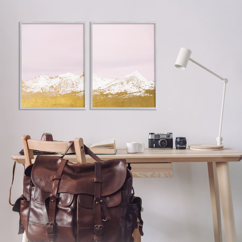 Stupell Snow Tipped Mountains on Pink Framed Giclee Art Design By Gemma Bardot (Set of 2)
