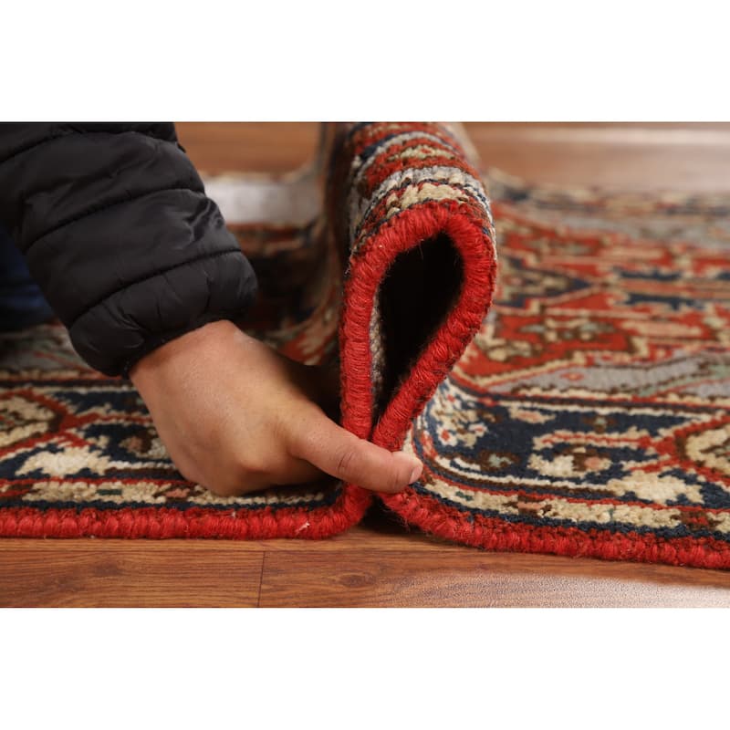 Hand Knotted Oriental 100% Wool Carpet Traditional Medallion Oranges & Rust Heriz (serapi) Area Rug - 4' 11'' X 3' 0''