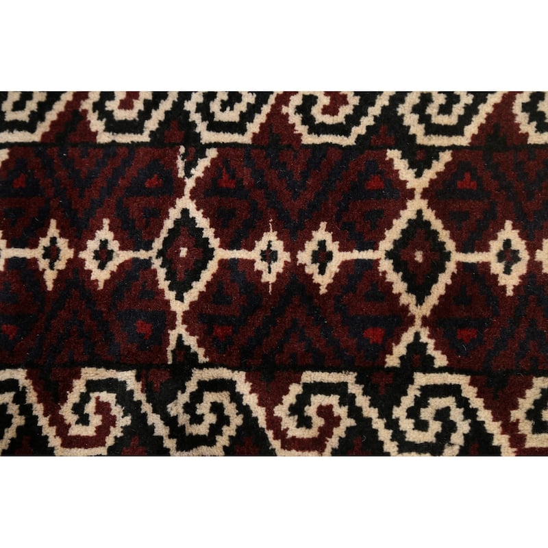 Geometric Persian Balouch Kitchen Area Rug Handmade Wool Carpet - 2'9" x 3'7"