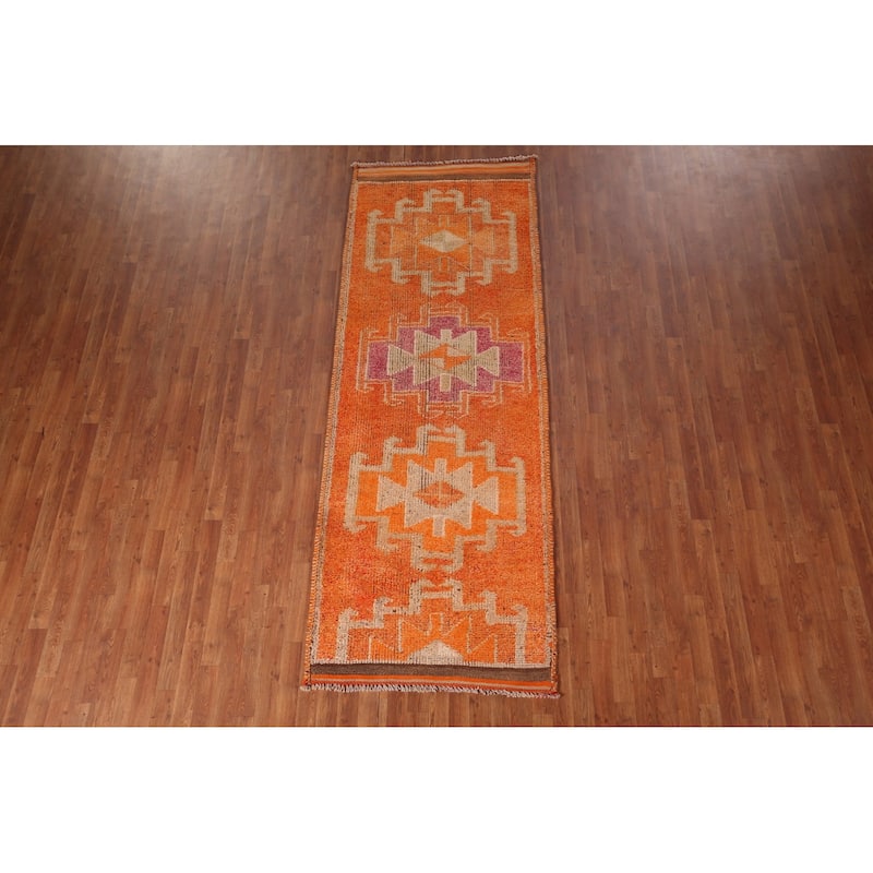 Transitional Oushak Vintage Runner Rug Handmade Wool Carpet - 3'6"x 9'9"