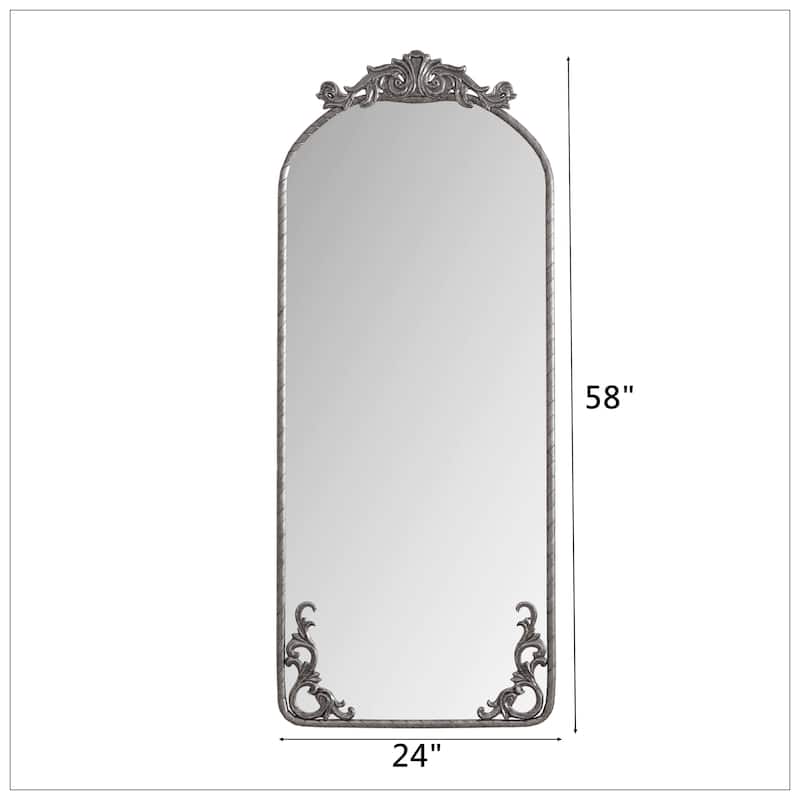 58"x24" Arched Full Body Mirror with Vintage Ornate Carved Applique