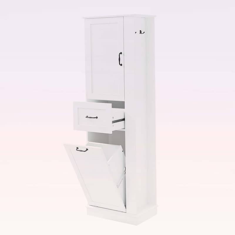 Modern Tall Storage Cabinet - Tilt-Out Compartment,Adjustable Shelves,for Bathroom