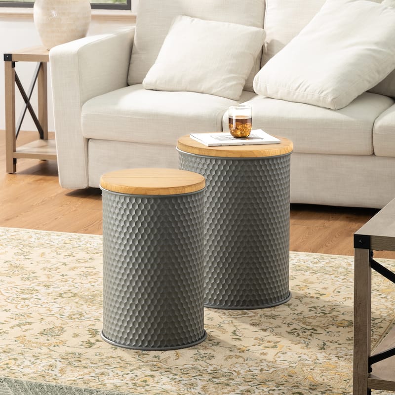 Glitzhome Set of 2 Industrial Farmhouse Outdoor Stool Storage Ottomans