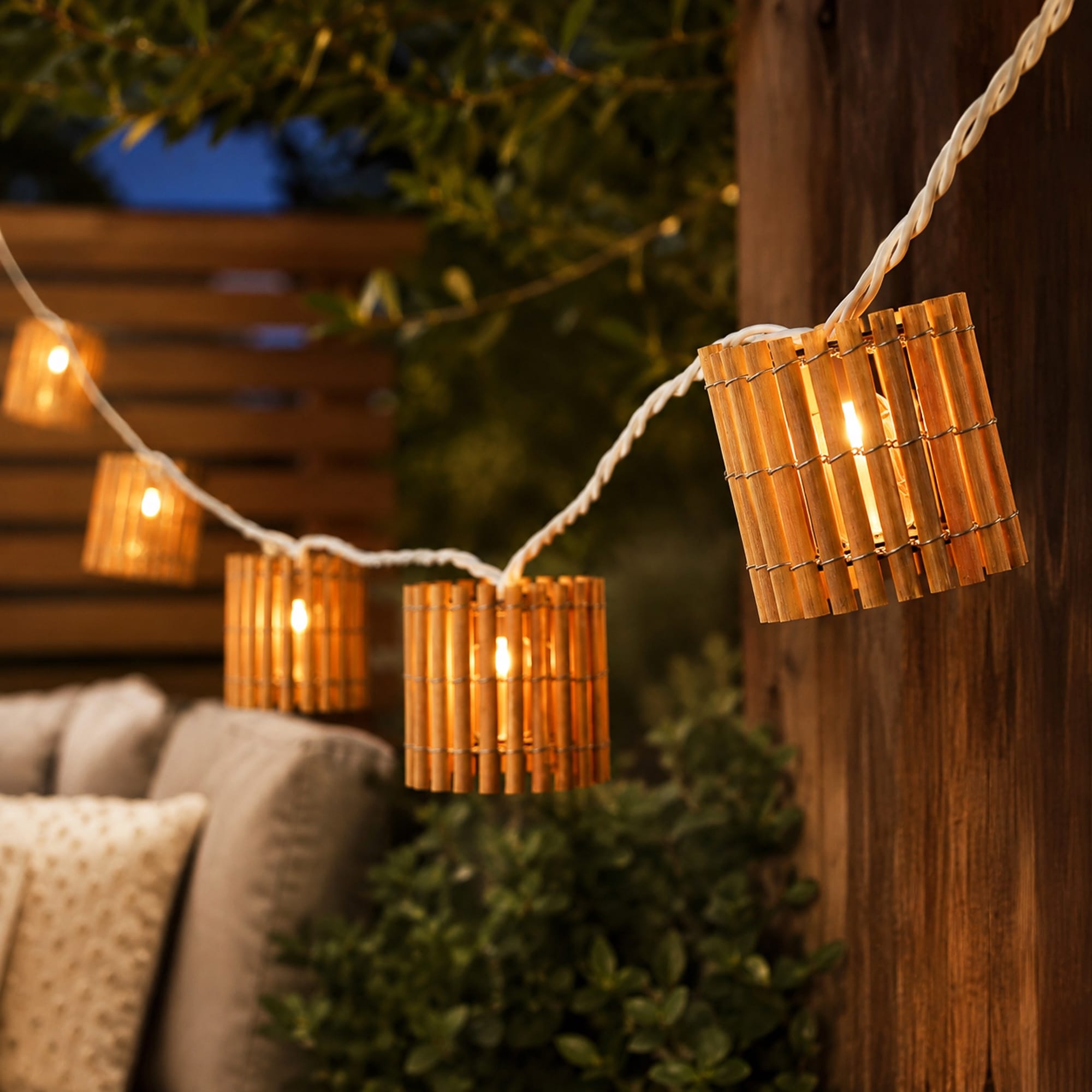 10 Brown Tropical Bamboo Patio String Light Set, 7.25ft White Wire