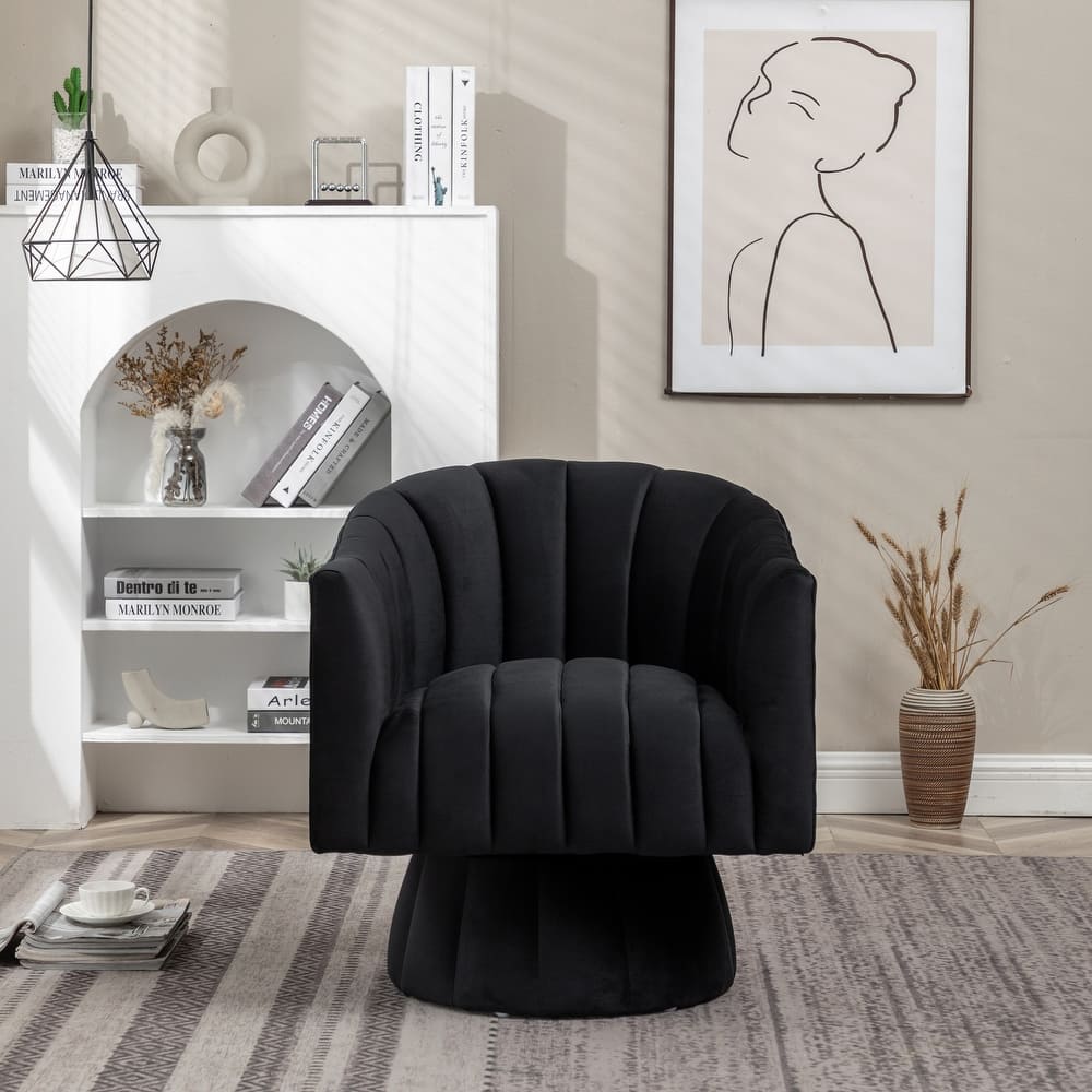 SEYNAR Modern Glam Velvet Upholstered Round Swivel Accent Arm Barrel Chair for Living Room