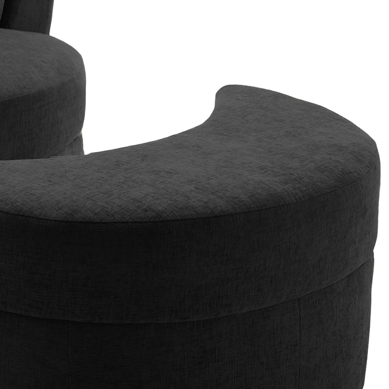 Upholstered Swivel Accent Chair with Wooden Tray Storage Ottoman
