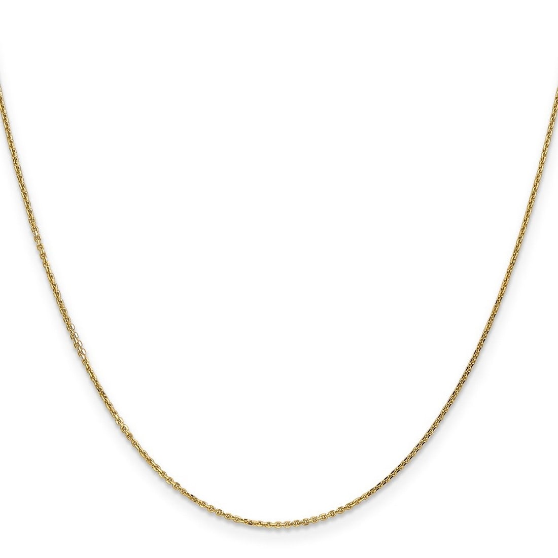 Curata 14k Yellow Gold Solid 0.95mm Diamond Cut Cable Chain Necklace