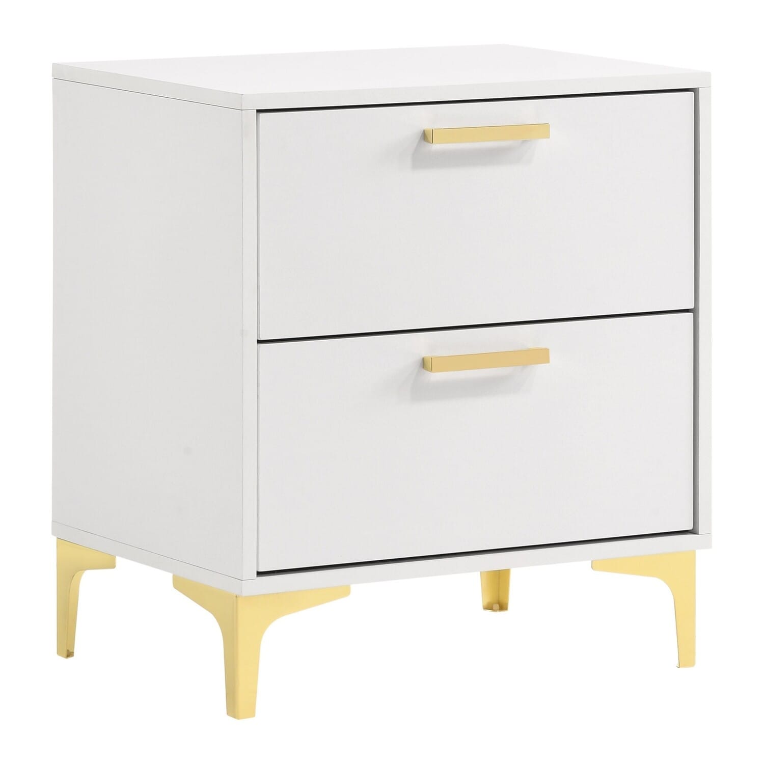 White/Gold 2 Drawer 21.75 in. W Nightstand with Sturdy Hardware and Ample Storage