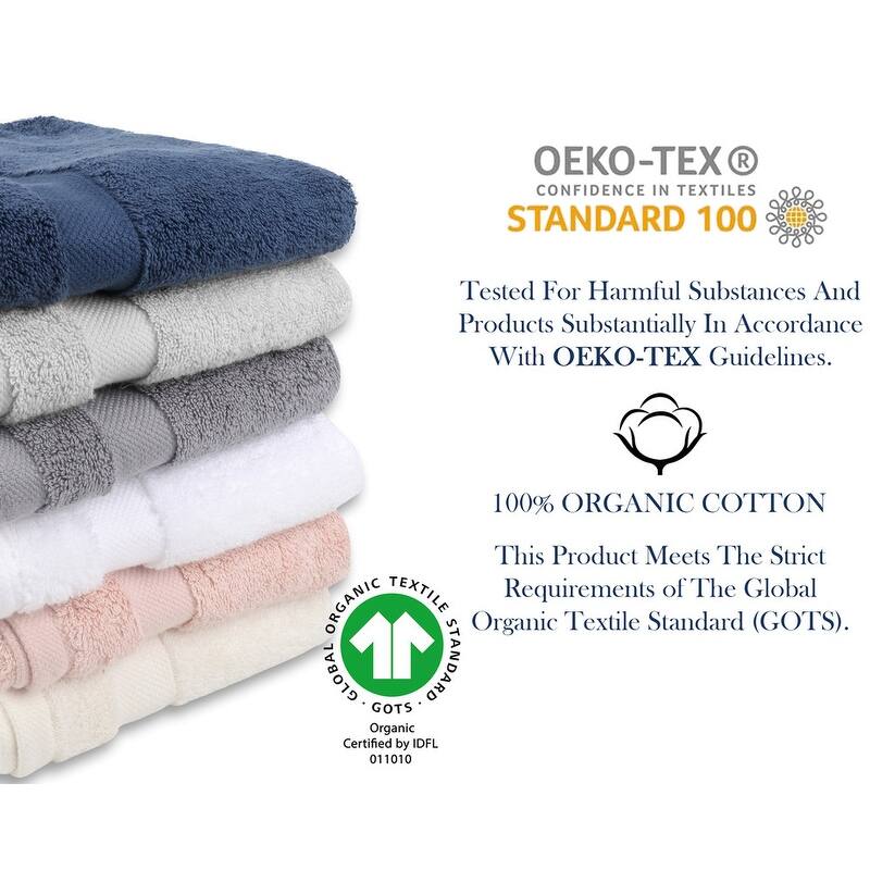 Delara Organic Cotton Luxuriously Plush Washcloths Pack of 6 |GOTS & OEKO-TEX Certified |650 GSM Long Staple | Quick Dry & Soft