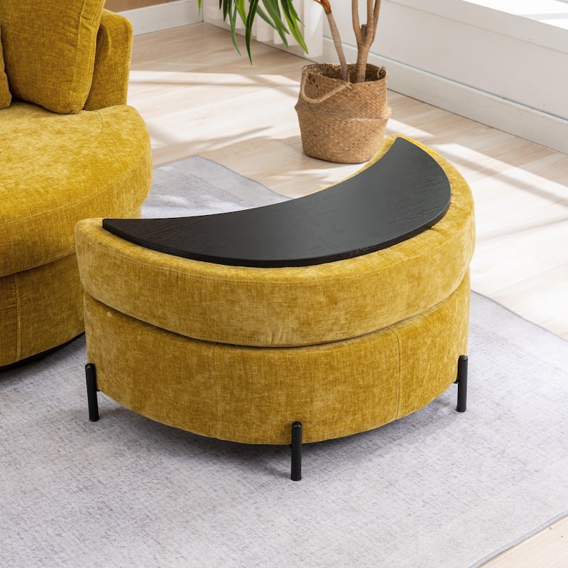 32.7" W Upholstered Half Moon Storage Ottoman Footrest Footstool