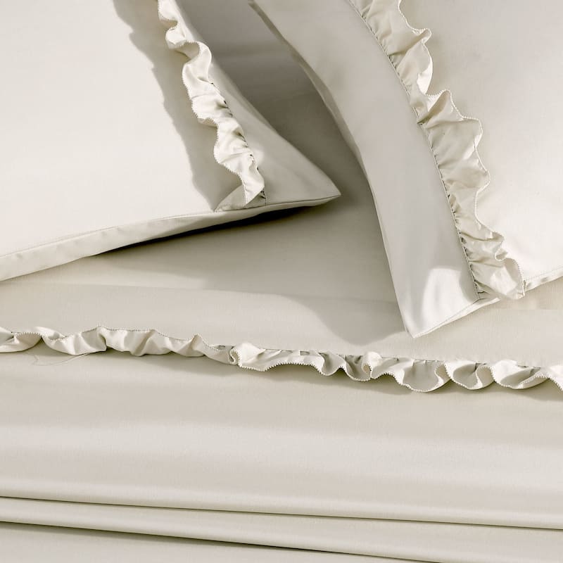 Home Essential Luxurious Silky Ruffle Hem Microfiber Bedding Sheet Set