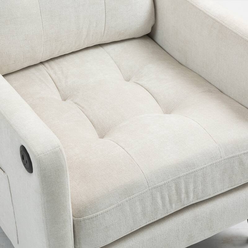 Accent Comfy Chenille Chair w/USB charging port,High-support Sponge,Wide Backrest, Upholstered Arm Chair w/Side Storage