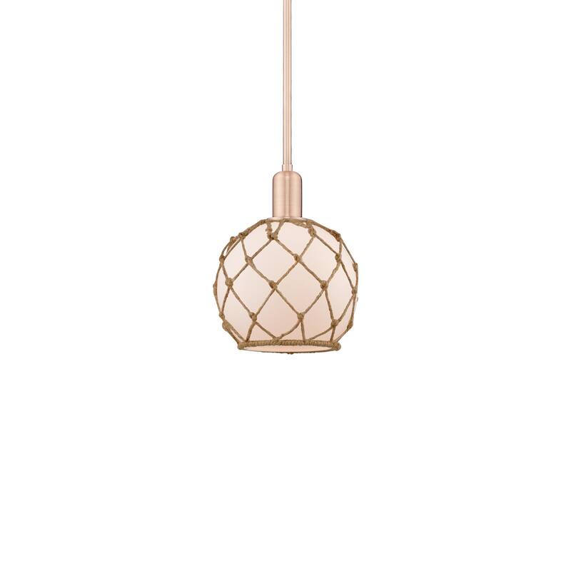 Innovations Lighting 716-1S-11-8 Farmhouse Rope Pendant Farmhouse Rope - Antique Copper / White Glass with Brown Rope