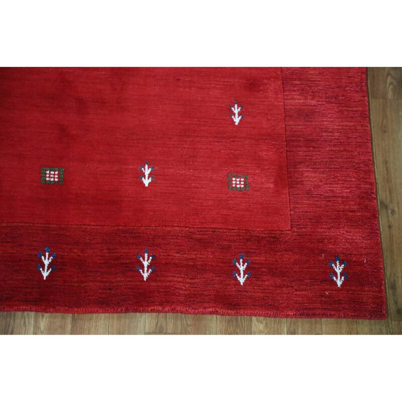 Hand Knotted Oriental 100% Wool Carpet Tribal Tribal Red Gabbeh Area Rug - 7' 6'' X 5' 4''