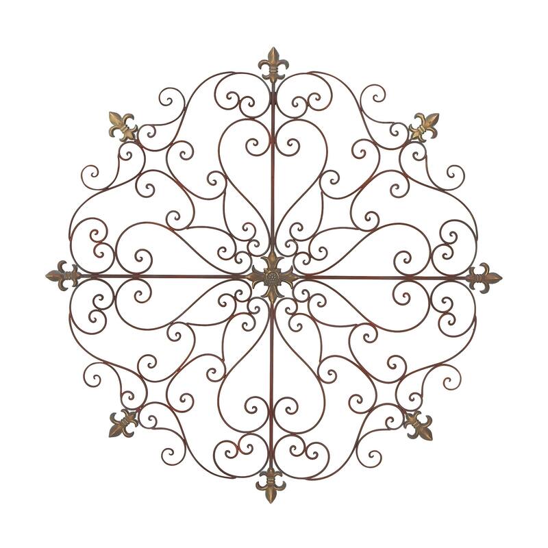 Metal Fleur De Lis Scrolled Medallion Home Wall Decor - Brown - Roche River Decor