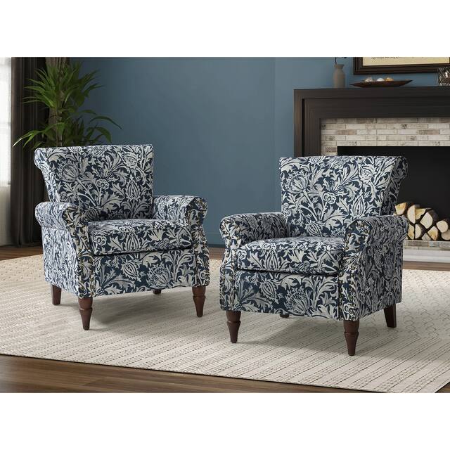 Avelina Upholstered Accent Armchair with Rolled Arms Set of 2 - Navy
