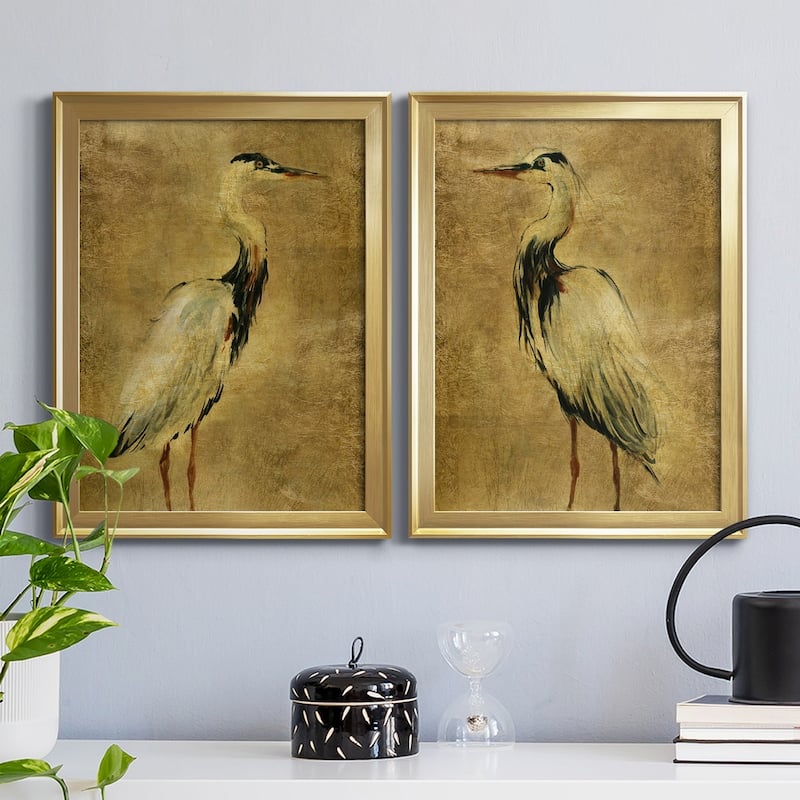 Gold Crane at Dusk I Premium Framed Print - Ready to Hang - Multi-Color