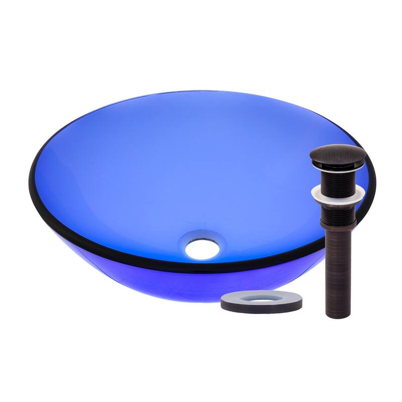 Miseno Circular 16-1/2" Tempered Glass Vessel Bathroom Sink with Drain - Oil Rubbed Bronze Drain