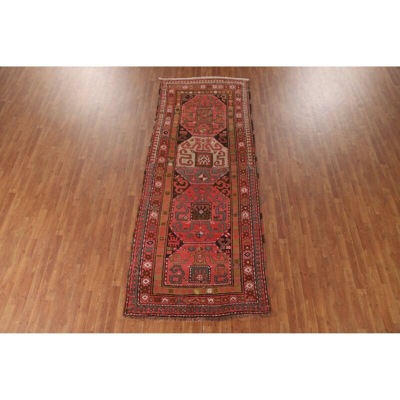 Vegetable Dye Kazak Oriental Antique Runner Rug Handmade Wool Carpet - 4'3" x 10'10"