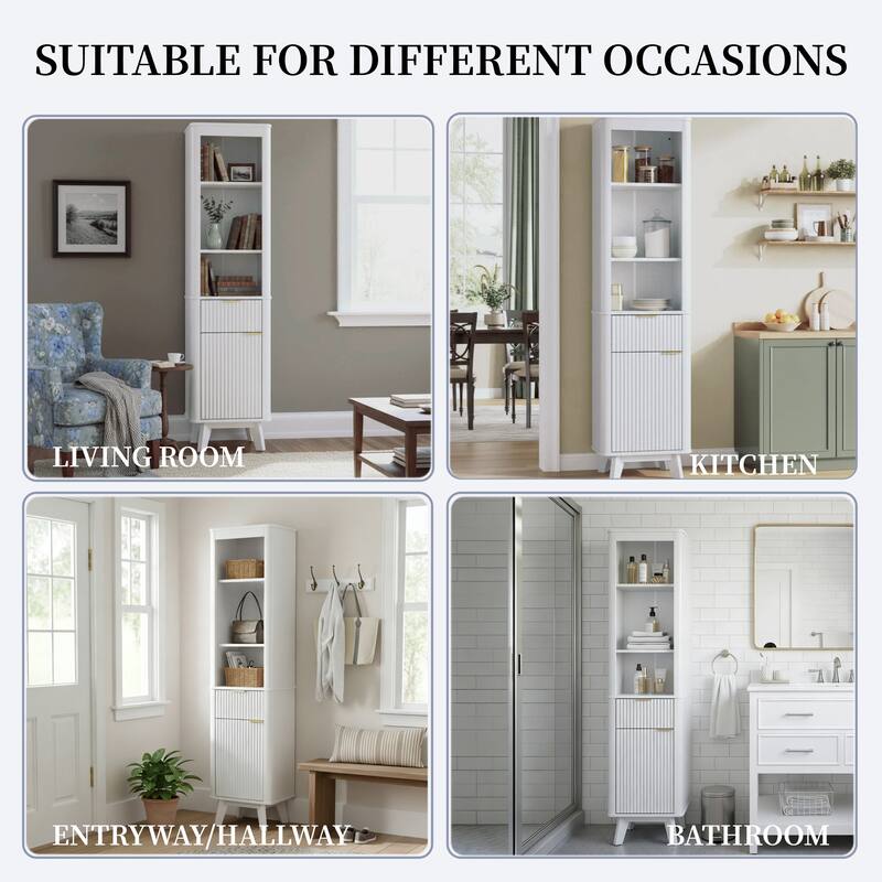 68" H Tall Bathroom Storage Cabinet with Adjustable Shelves and One Drawer & Door, Storage Cabinet for Bathroom, Living Room