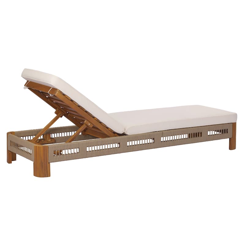Christopher Knight Home - Ellery Acacia Wood Outdoor Adjustable Chaise Lounge with Cushion & Handwoven Rope Accents
