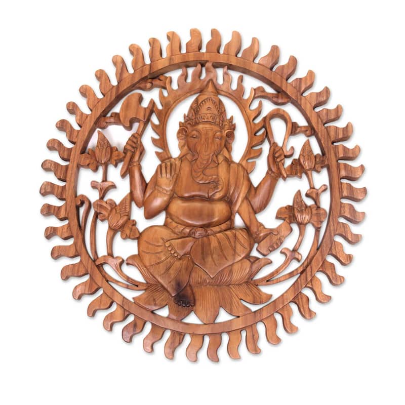 Novica Handmade Ganesha Aura Wood Relief Panel