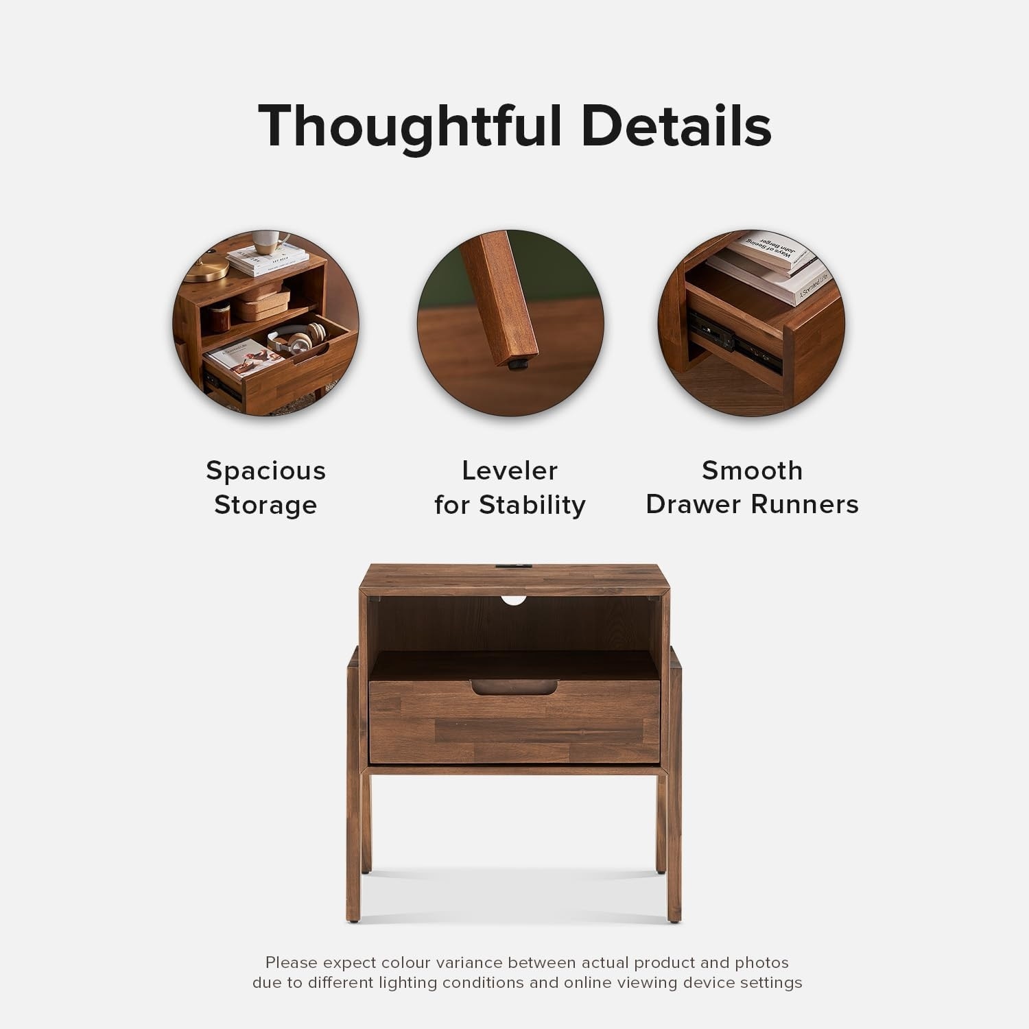 Mopio Ted Solid Wood Nightstand with Charging Station