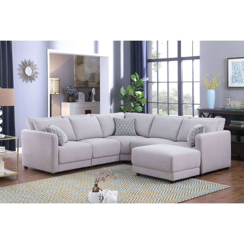 Reversible L-Shape Sectional Sofa with Ottoman in Light Gray