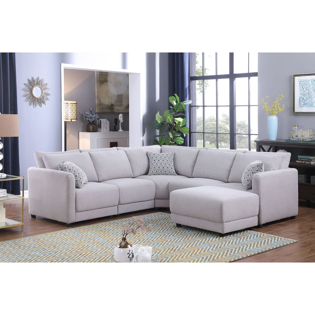 Reversible L-Shape Sectional Sofa with Ottoman in Light Gray