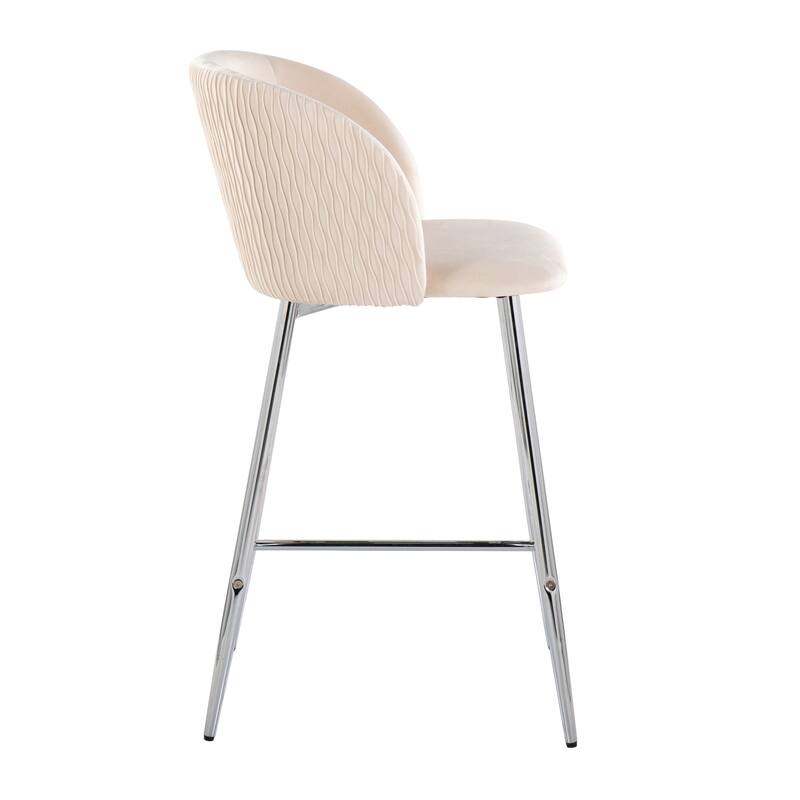 Lumisource Waves Counter Stool in Chrome and Silver Velvet - Set of 2 - 21"Lx19.75"Wx36"H