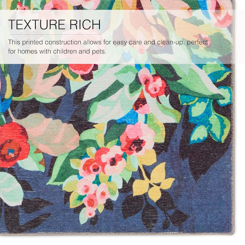 Lavatera Machine Washable Indoor/Outdoor Floral Area Rug.