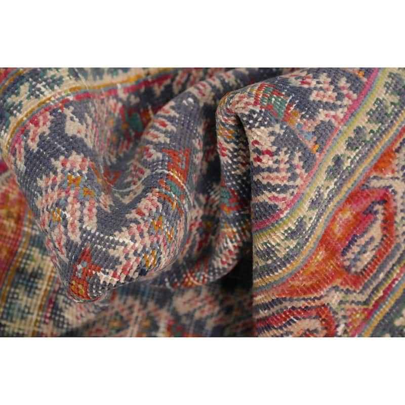 Hand Knotted Oriental 100% Wool Carpet Traditional All-Over Navy Blue & Blues Tabriz Area Rug - 5' 3'' X 3' 8''