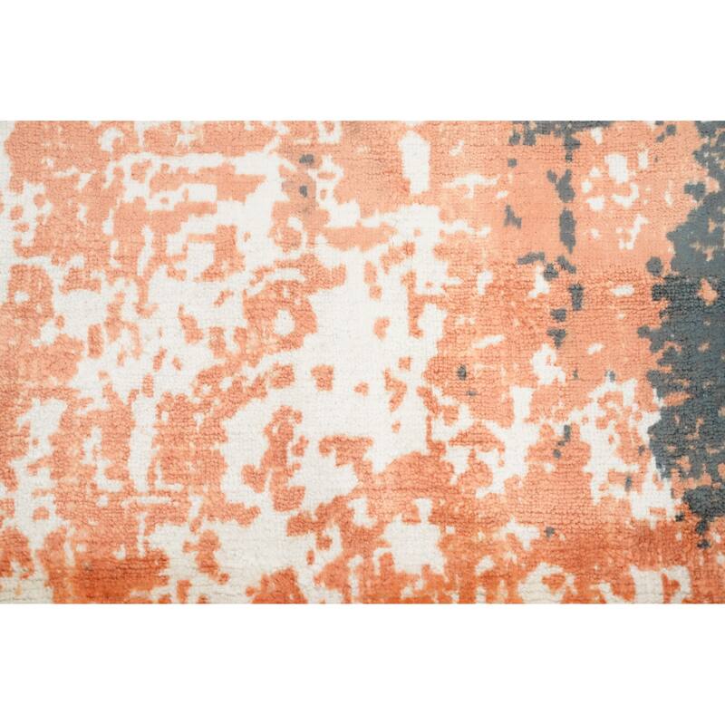 Hand Knotted Oriental Viscose Silk Carpet Modern Abstract Oranges & Rust Abstract Area Rug - 4' 0'' X 2' 0''